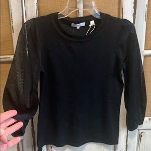 Vince. black Sweater Top with Sheer Sleeves